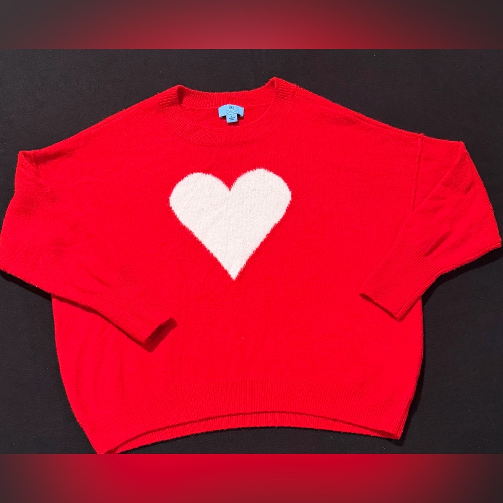 Cece Valentine's Crewneck Heart-Print Long-Sleeve Sweater Women’s Size Large